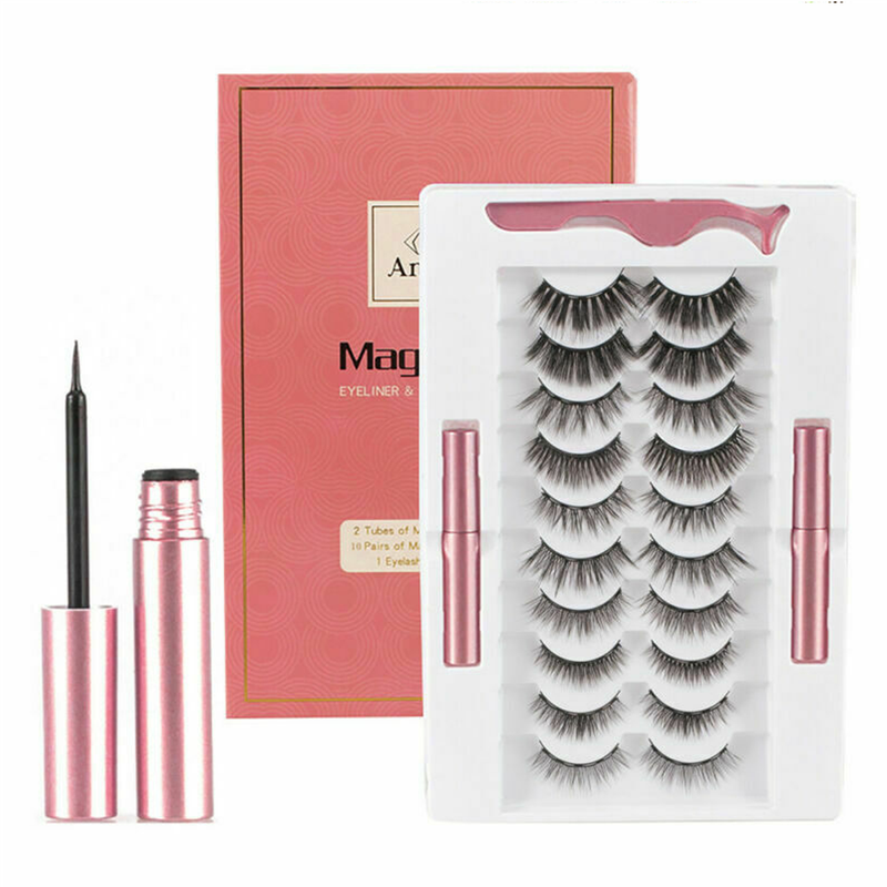 10 Pairs Magnetic Eyelashes With Eyeliner & Tweezers False Natural Lashes Set